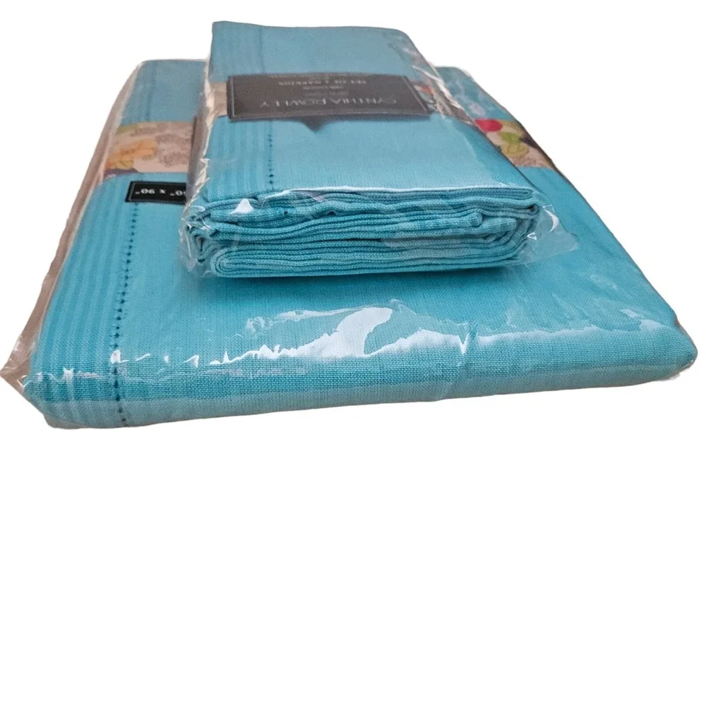 Cynthia Rowley‎ Tablecloth and Napkins Set 60 x 90 Oblong Blue Turquoise New